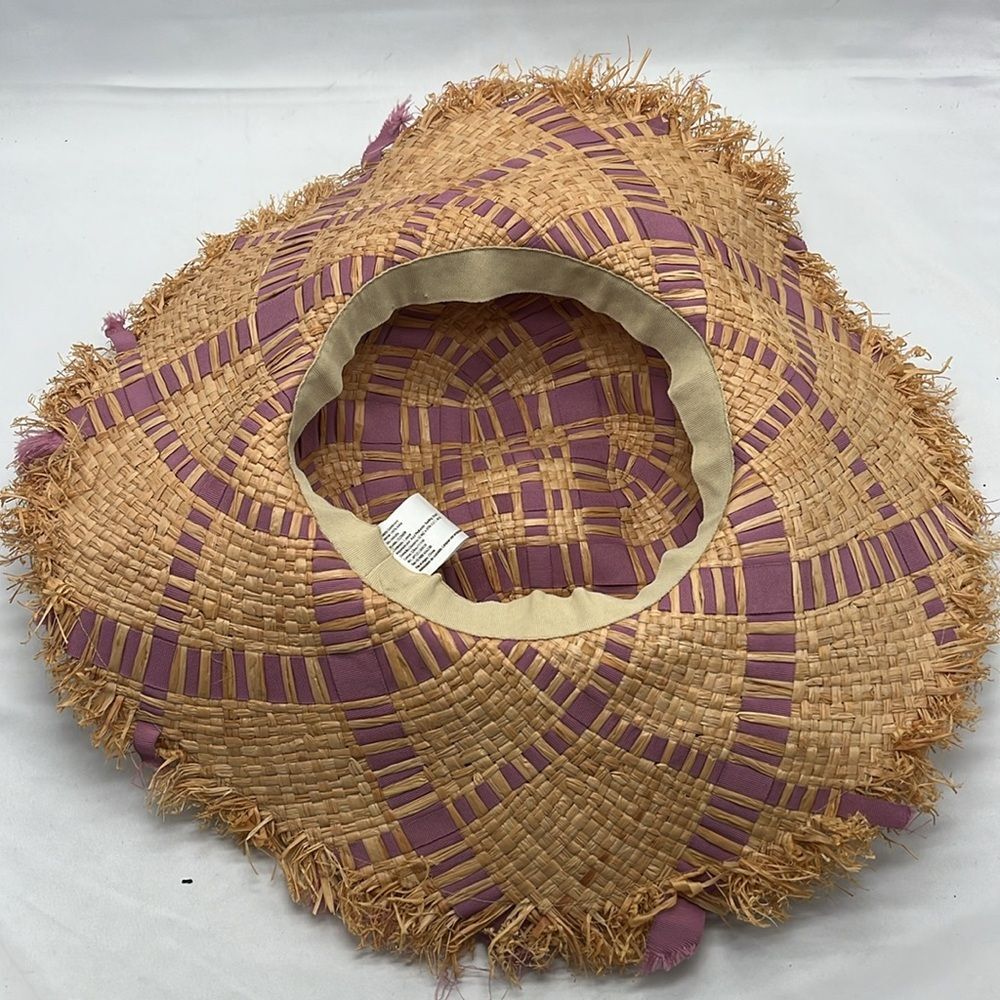 Light Brown and Lavender Woven Rafia Sun Hat - Picture 4 of 6